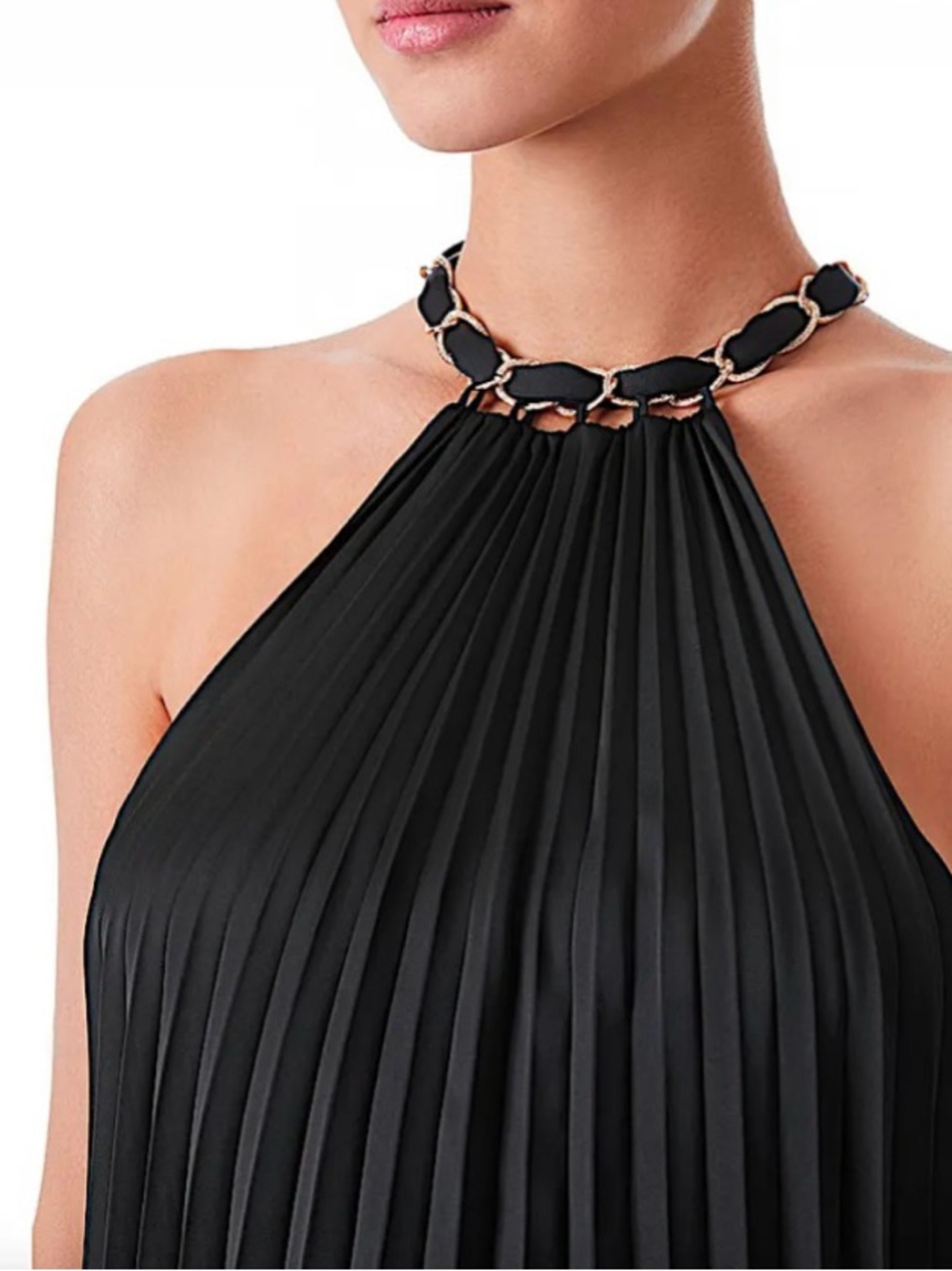Alice + Olivia Black Pleated Halter Top with Chain-Link Neck Size M NWT - Picture 6 of 12